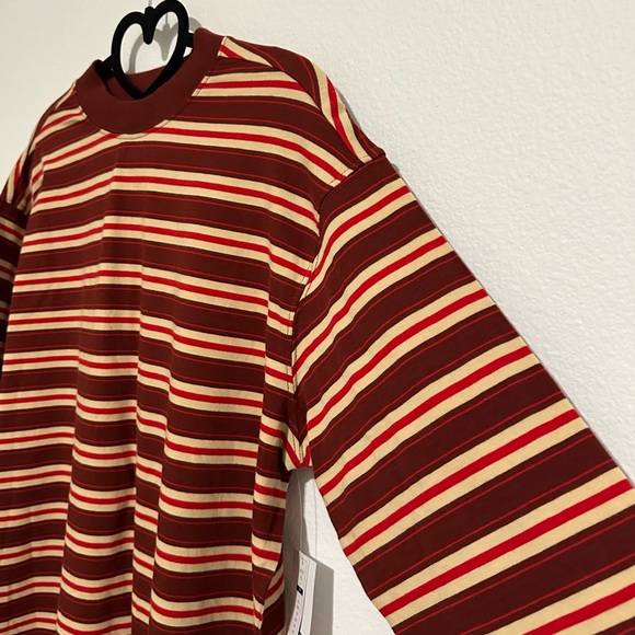 NWT BP Maroon Red Cream Mock Neck Striped Organic Cotton Top Size M - Picture 4 of 8